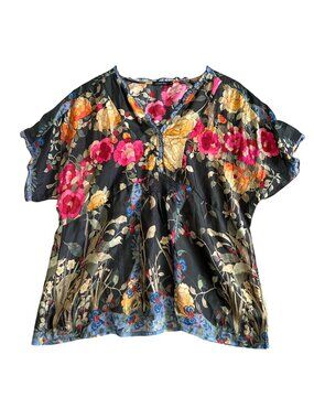 Johnny Was Women's Sz M Graceful Drape Silk Tunic Top Multicolor Boho Style